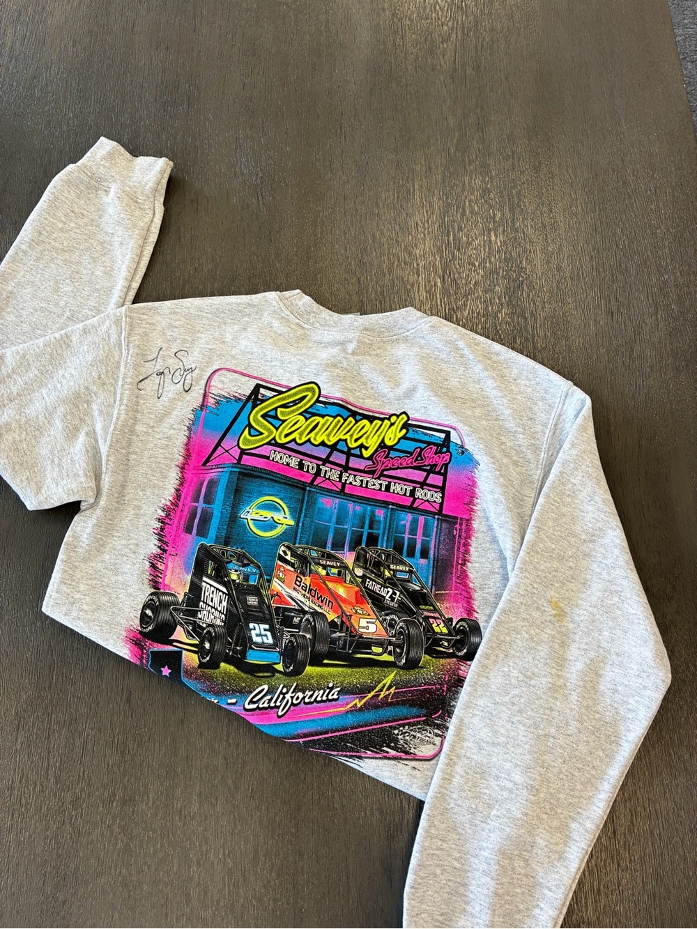 Signed autographed Logan Seavey Grey Graphic Crewneck Sweatshirt